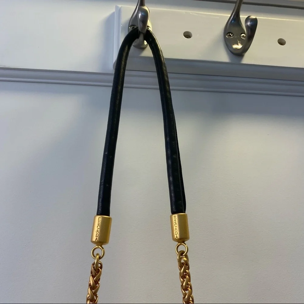 Escada Leather Black Crossbody Bag Gold Hardware Chain Daisy Clasp